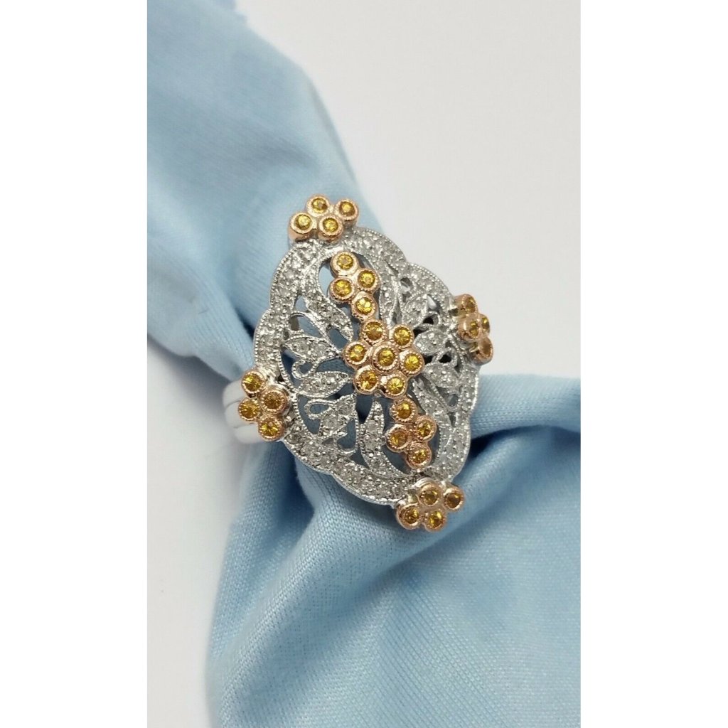 Gorgeous 14k Karat Solid Two Tone Multi Color Gold Designer Diamond  Topaz Ring
